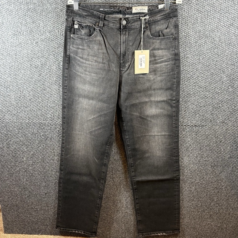 AG Jeans Denim Saige High Rise Straight Jeans Black Womens Sz 32x29 Dark Wash‎